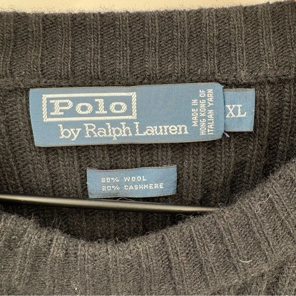 Men's Polo Ralph‎ Lauren Wool Cashmere Military Field Sweater Ribbed Black XL